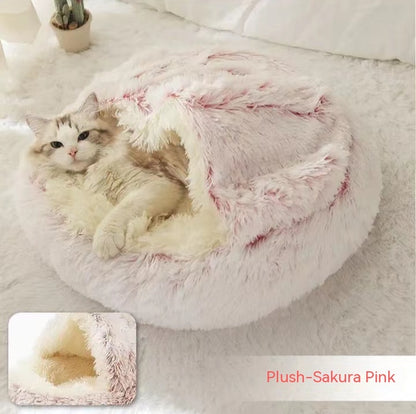 2 in 1 Dog and Cat Bed Pet Winter Bed Round Plush Warm - back view - PET'S FUN | pet accessories