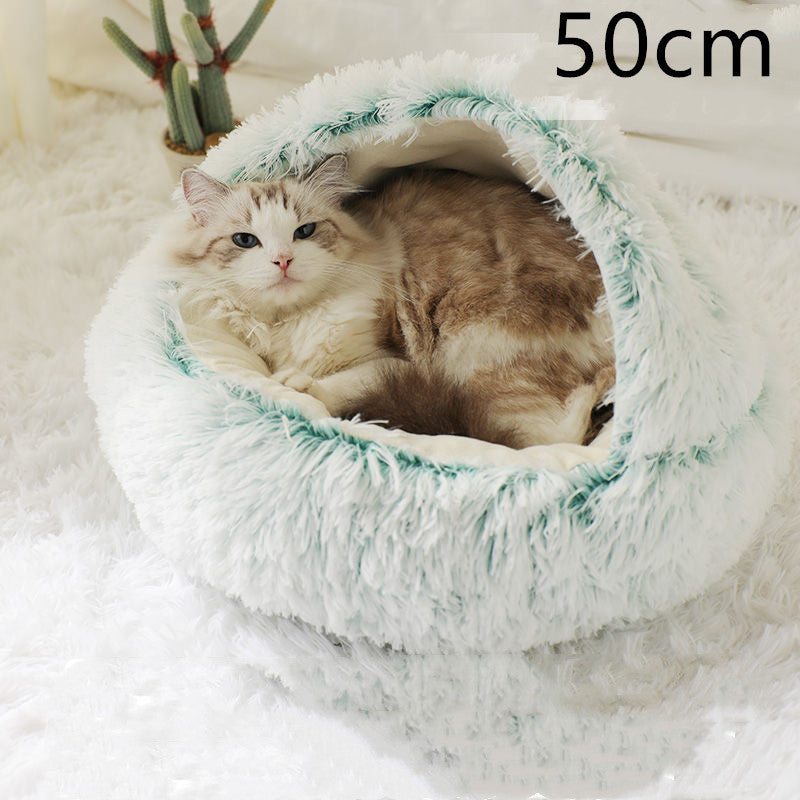 2 in 1 Dog and Cat Bed Pet Winter Bed Round Plush Warm - top view - PET'S FUN | pet entertainment