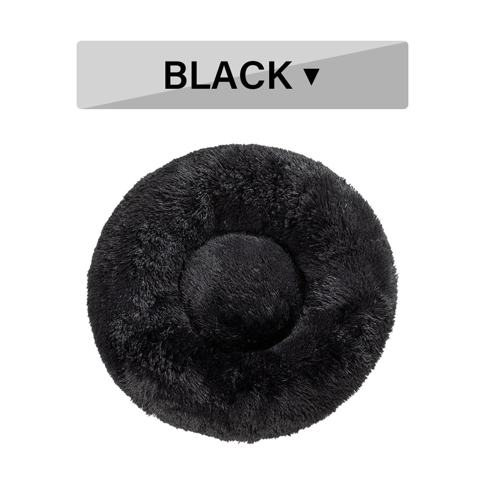 Fluffy Donut Dog Bed Warm Soft Long Plush Pet Cushion - back view - PET'S FUN | pet play