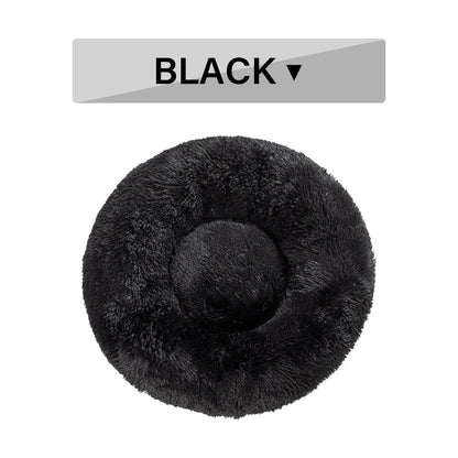 Fluffy Donut Dog Bed Warm Soft Long Plush Pet Cushion - back view - PET'S FUN | pet play