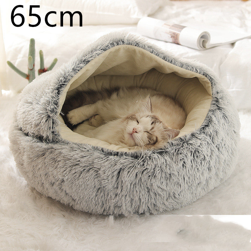 2 in 1 Dog and Cat Bed Pet Winter Bed Round Plush Warm - front view - PET'S FUN | cozy pet bed