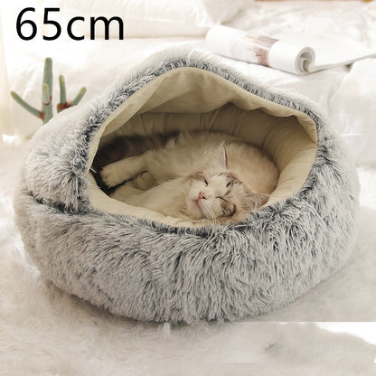 2 in 1 Dog and Cat Bed Pet Winter Bed Round Plush Warm - front view - PET'S FUN | cozy pet bed