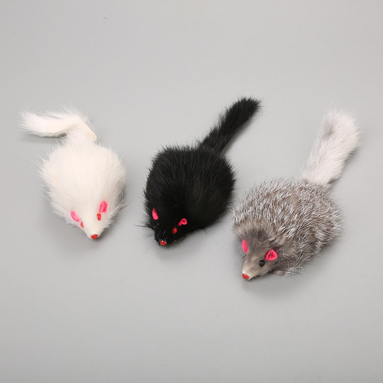 Cat Toy Large Rabbit Fur Mouse Pet Toy Plush Mouse Cat - side view - PET'S FUN | cat supplies