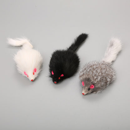 Cat Toy Large Rabbit Fur Mouse Pet Toy Plush Mouse Cat - side view - PET'S FUN | cat supplies
