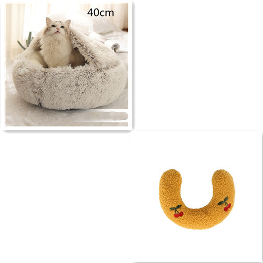 2 in 1 Dog and Cat Bed Pet Winter Bed Round Plush Warm - side view - PET'S FUN | pet play