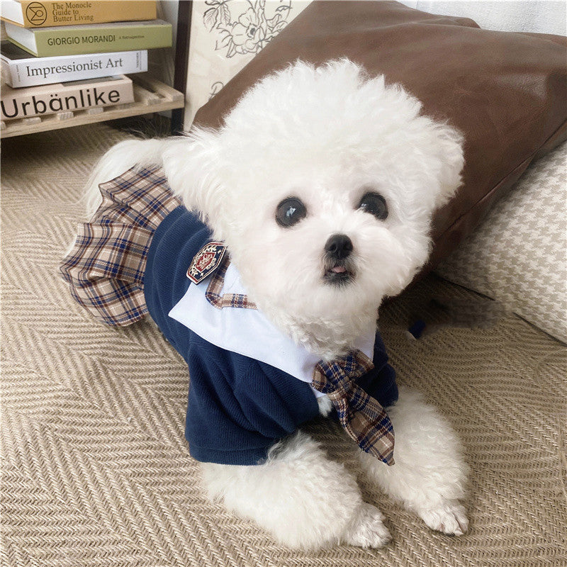 Pet Dress British Plaid Sweater Spring - back view - PET'S FUN | interactive pet toy