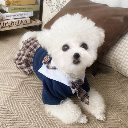 Pet Dress British Plaid Sweater Spring - back view - PET'S FUN | interactive pet toy