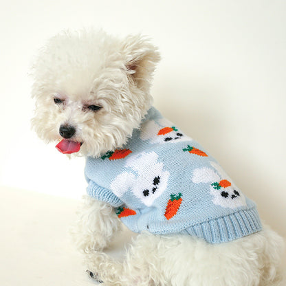 Bowknot Dog Clothes Cat Costume Hollow Knit - front view - PET'S FUN | cat accessories
