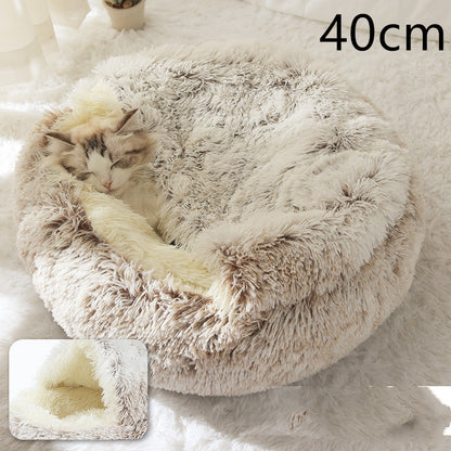 2 in 1 Dog and Cat Bed Pet Winter Bed Round Plush Warm - angle view - PET'S FUN | pet bed