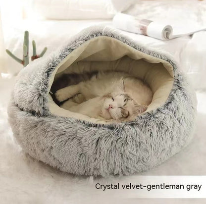 2 in 1 Dog and Cat Bed Pet Winter Bed Round Plush Warm - detail view - PET'S FUN | pet play