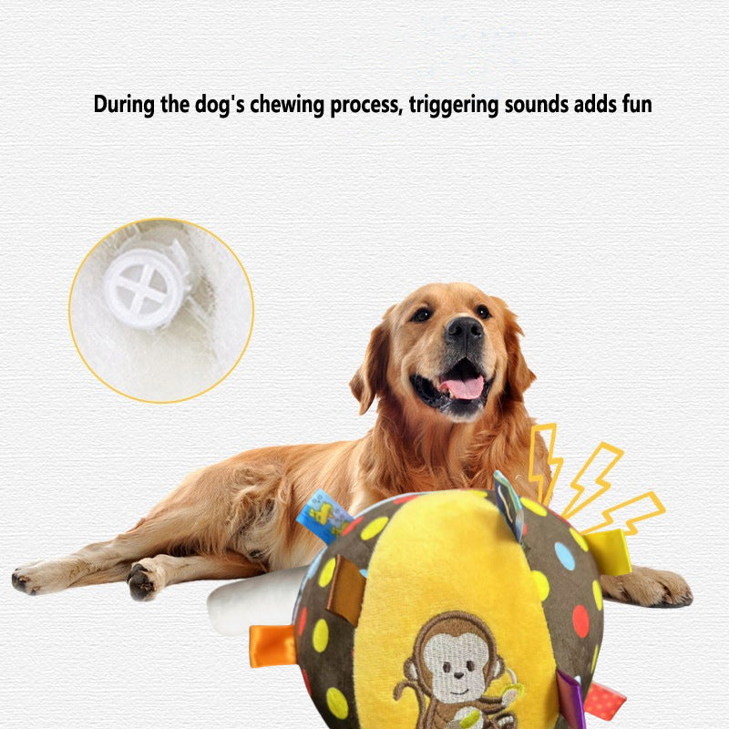 Plush Dog Sound Ringing Ball, Interactive Pet Toy, - back view - PET'S FUN | dog toy