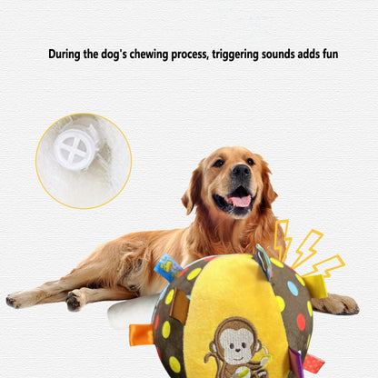 Plush Dog Sound Ringing Ball, Interactive Pet Toy, - back view - PET'S FUN | dog toy