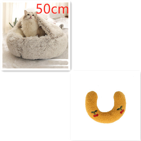 2 in 1 Dog and Cat Bed Pet Winter Bed Round Plush Warm - detail view - PET'S FUN | pet toy