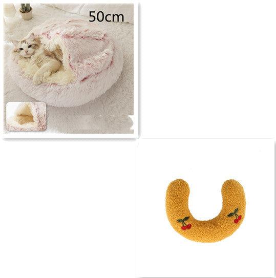 2 in 1 Dog and Cat Bed Pet Winter Bed Round Plush Warm - detail view - PET'S FUN | pet entertainment