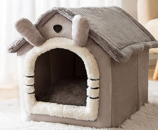 Foldable Dog House Pet Cat Bed Winter Dog Villa Sleep - angle view - PET'S FUN | pet bed