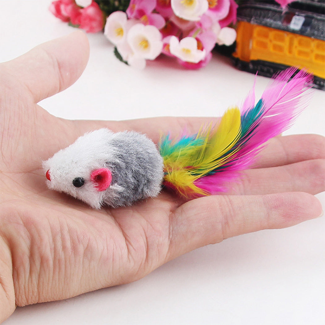 Color Feather Tail Plush Mouse Cat Toy - front view - PET'S FUN | cat toy