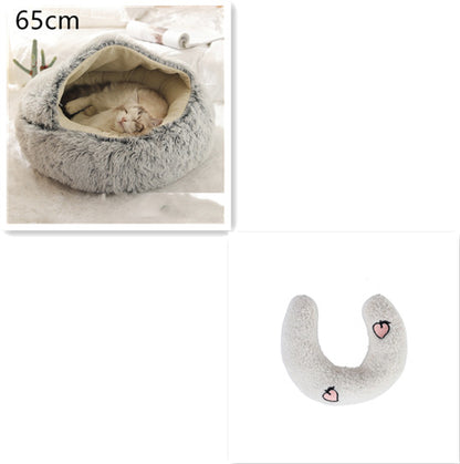 2 in 1 Dog and Cat Bed Pet Winter Bed Round Plush Warm - angle view - PET'S FUN | premium pet products