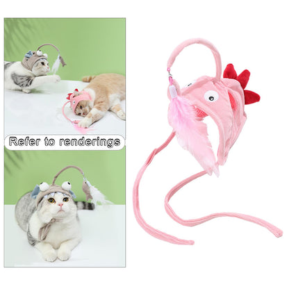 New Head Wearing Feather Funny Cat Stick - detail view - PET'S FUN | interactive cat toy