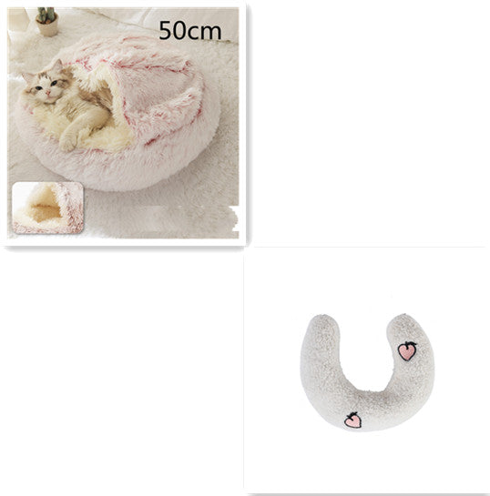 2 in 1 Dog and Cat Bed Pet Winter Bed Round Plush Warm - lifestyle view - PET'S FUN | cozy pet bed