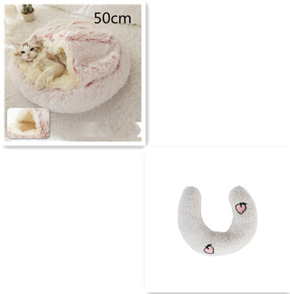 2 in 1 Dog and Cat Bed Pet Winter Bed Round Plush Warm - lifestyle view - PET'S FUN | cozy pet bed