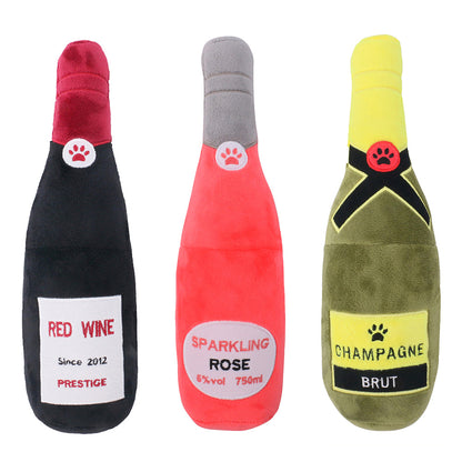 Plush Stuffed Champagne Bottle Dog Toy - front view - PET'S FUN | dog bed