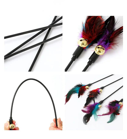 Rainbow Color Feather Toys Funny Cat Stick Plush - side view - PET'S FUN | cat entertainment