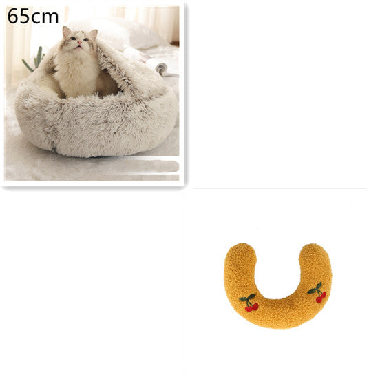 2 in 1 Dog and Cat Bed Pet Winter Bed Round Plush Warm - in use view - PET'S FUN | pet entertainment
