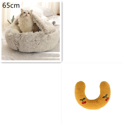 2 in 1 Dog and Cat Bed Pet Winter Bed Round Plush Warm - in use view - PET'S FUN | pet entertainment