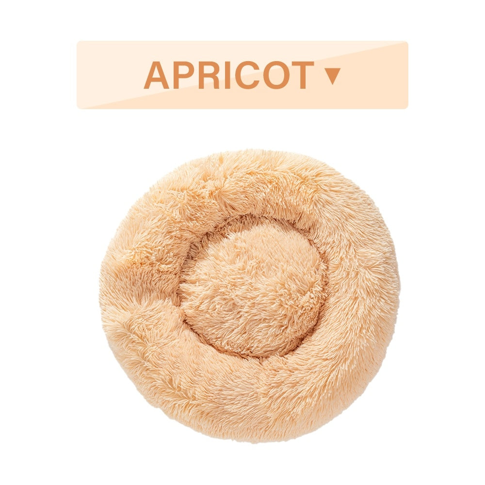 Fluffy Donut Dog Bed Warm Soft Long Plush Pet Cushion - side view - PET'S FUN | pet supplies