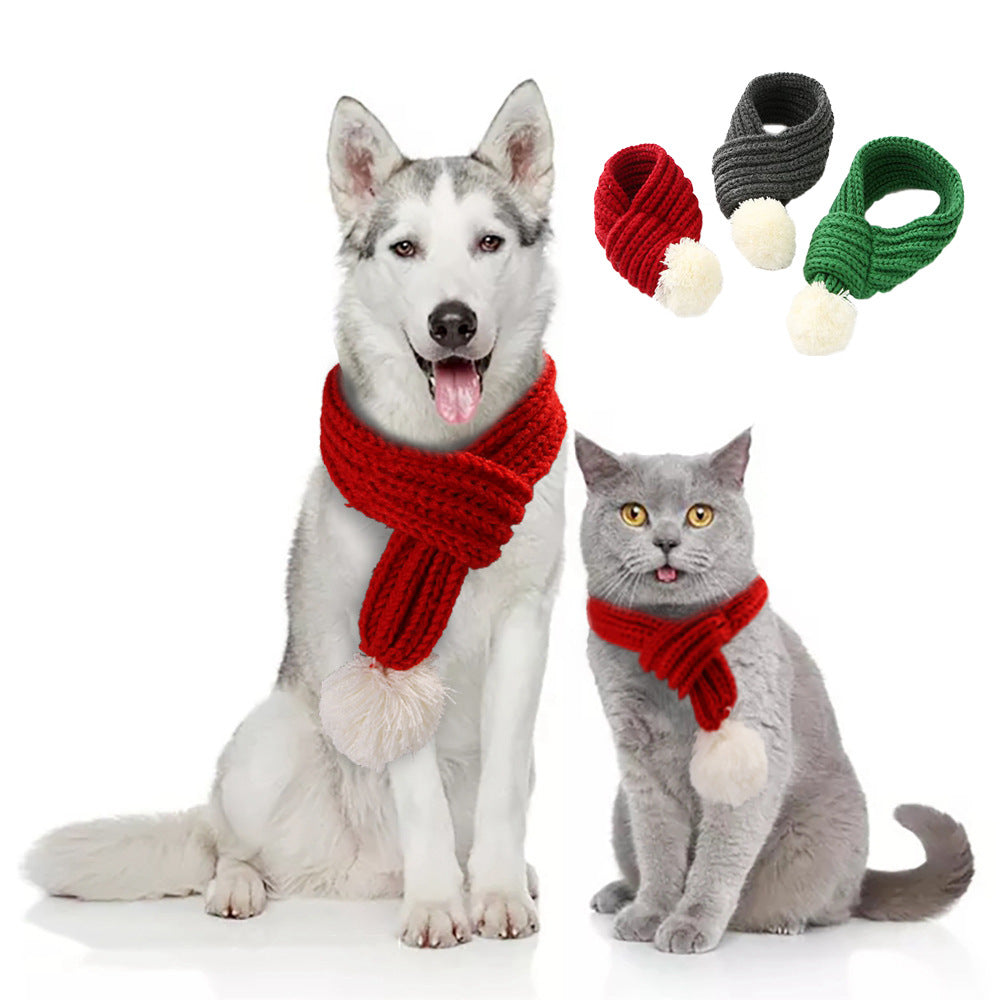 Pet christmas wool scarf - front view - PET'S FUN | pet toy