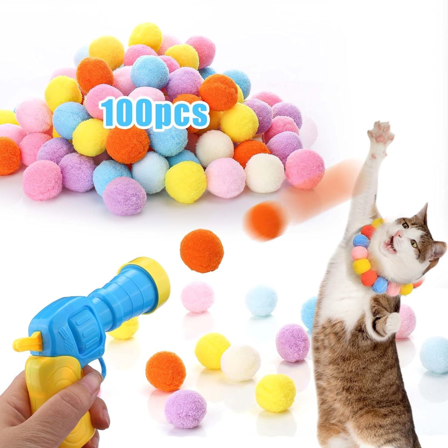 Cat Toy Ball Launcher Gun Cat Fetch Toy Gun Shooter - side view - PET'S FUN | cat entertainment