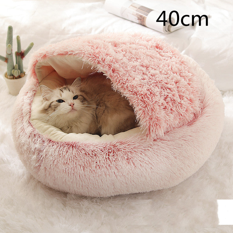 2 in 1 Dog and Cat Bed Pet Winter Bed Round Plush Warm - showcase view - PET'S FUN | pet accessories