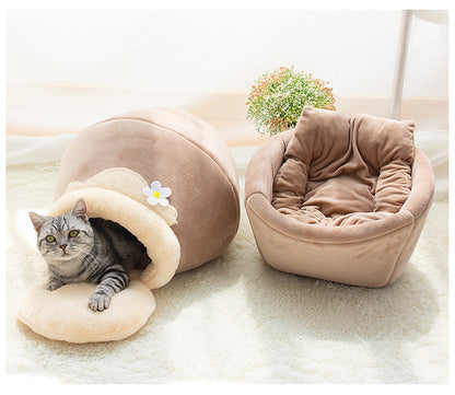 3-in-1 Cat And Dog Pet House Basin-shaped Cave Soft Bed - side view - PET'S FUN | pet supplies