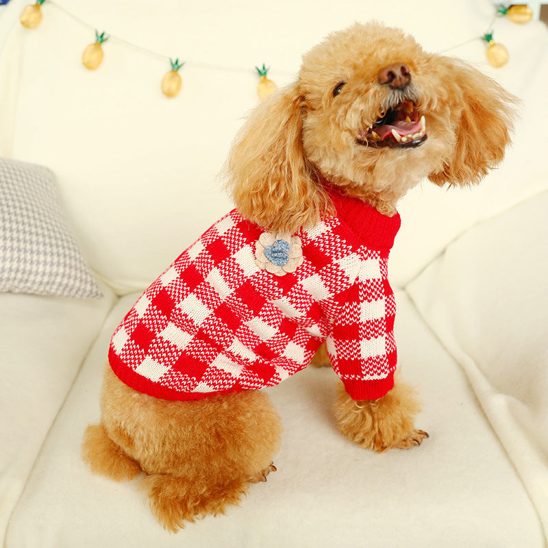 Bowknot Dog Clothes Cat Costume Hollow Knit - back view - PET'S FUN | cat entertainment