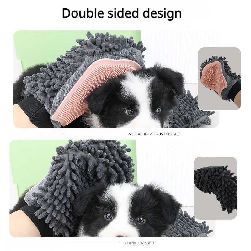 Pet Bathing Brush 2-in-1 Grooming Glove Elegant Dog - back view - PET'S FUN | pet accessories