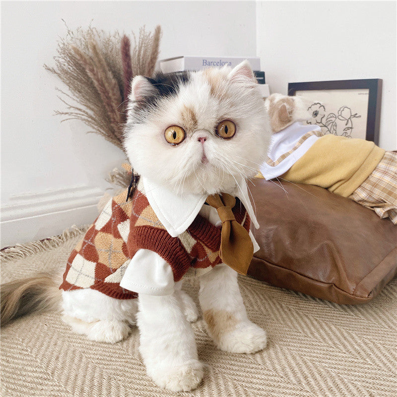 Pet Dress British Plaid Sweater Spring - side view - PET'S FUN | pet toy