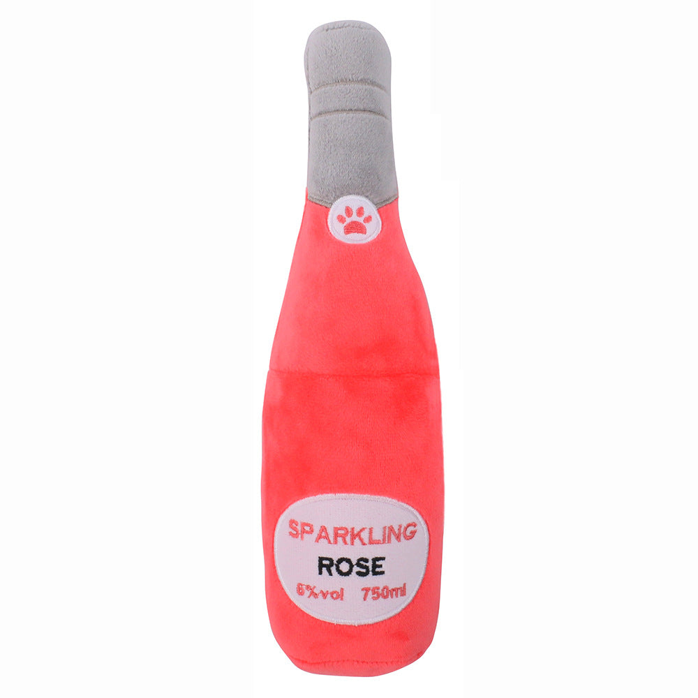 Plush Stuffed Champagne Bottle Dog Toy - detail view - PET'S FUN | dog accessories