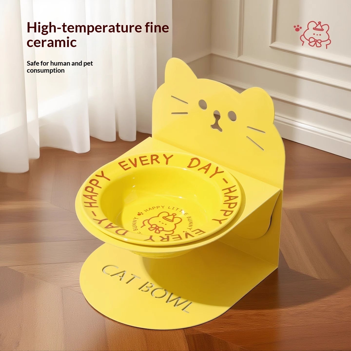 Ceramic Cat Food Cat Magnetic High Legged Cat Bowl - front view - PET'S FUN | cat bed