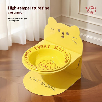 Ceramic Cat Food Cat Magnetic High Legged Cat Bowl - front view - PET'S FUN | cat bed