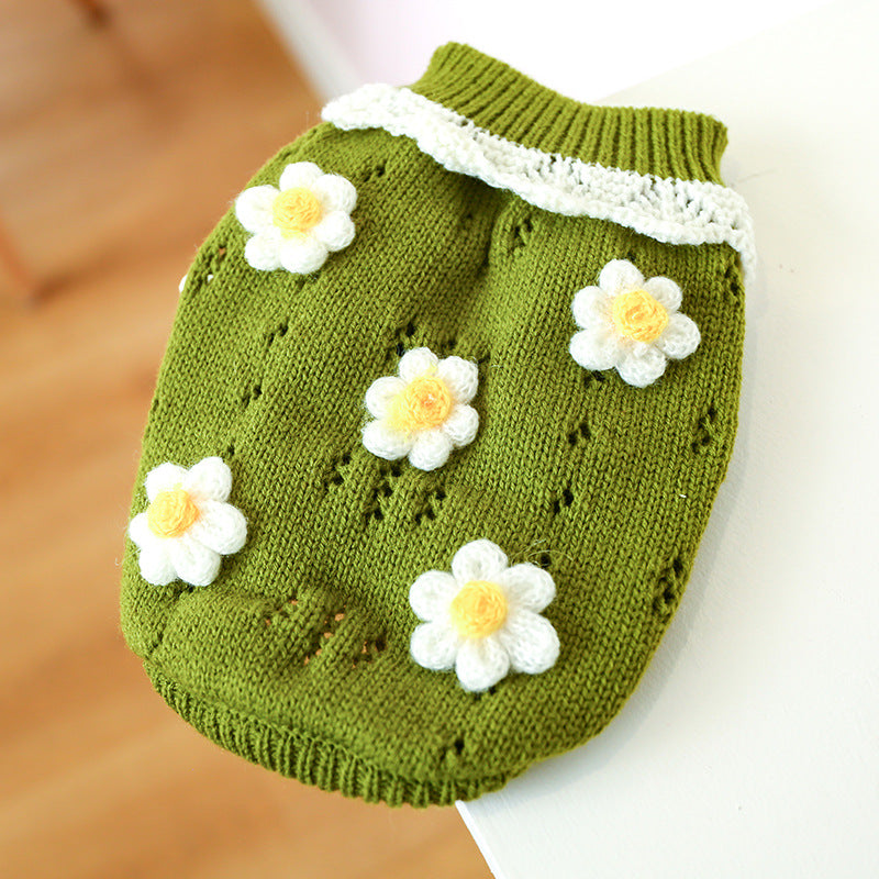 Bowknot Dog Clothes Cat Costume Hollow Knit - side view - PET'S FUN | cat toy