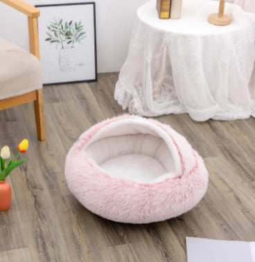 2 in 1 Dog and Cat Bed Pet Winter Bed Round Plush Warm - detail view - PET'S FUN | premium pet products