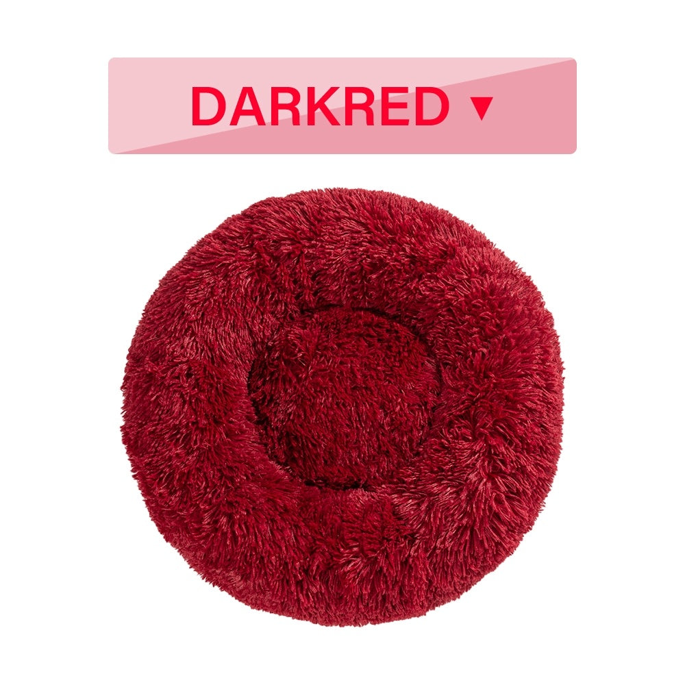 Fluffy Donut Dog Bed Warm Soft Long Plush Pet Cushion - front view - PET'S FUN | pet bed