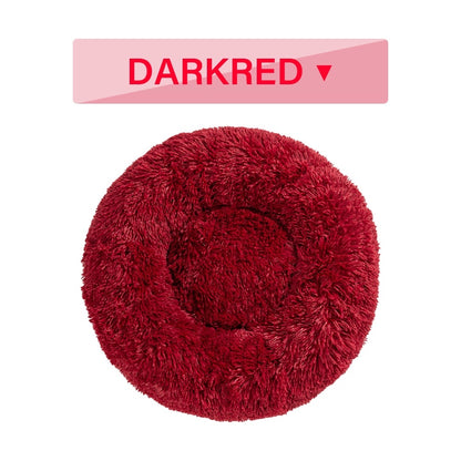 Fluffy Donut Dog Bed Warm Soft Long Plush Pet Cushion - front view - PET'S FUN | pet bed