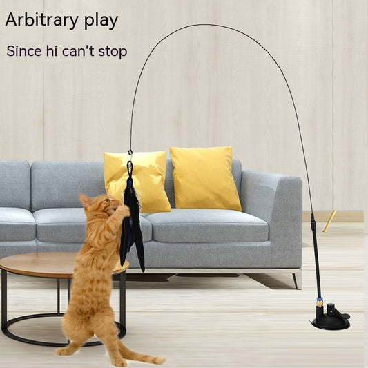 Cat Toy Long Brush Holder Suction Cup with Bell - front view - PET'S FUN | cat toy