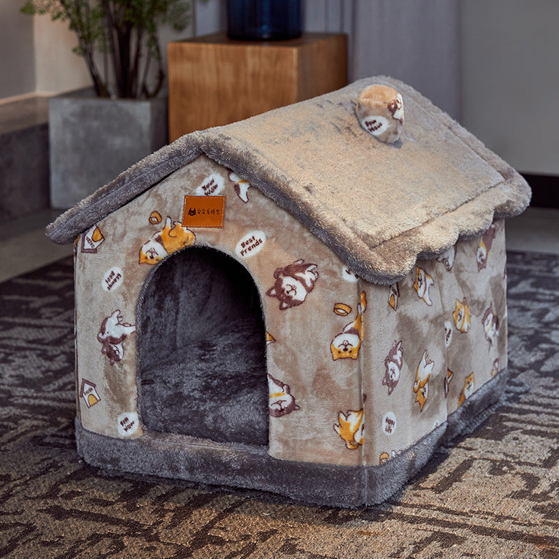 Foldable Dog House Pet Cat Bed Winter Dog Villa Sleep - side view - PET'S FUN | pet entertainment