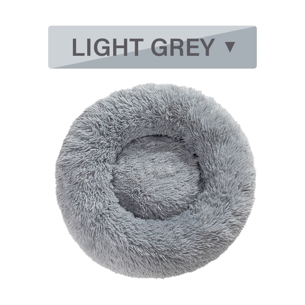 Fluffy Donut Dog Bed Warm Soft Long Plush Pet Cushion - in use view - PET'S FUN | pet accessories