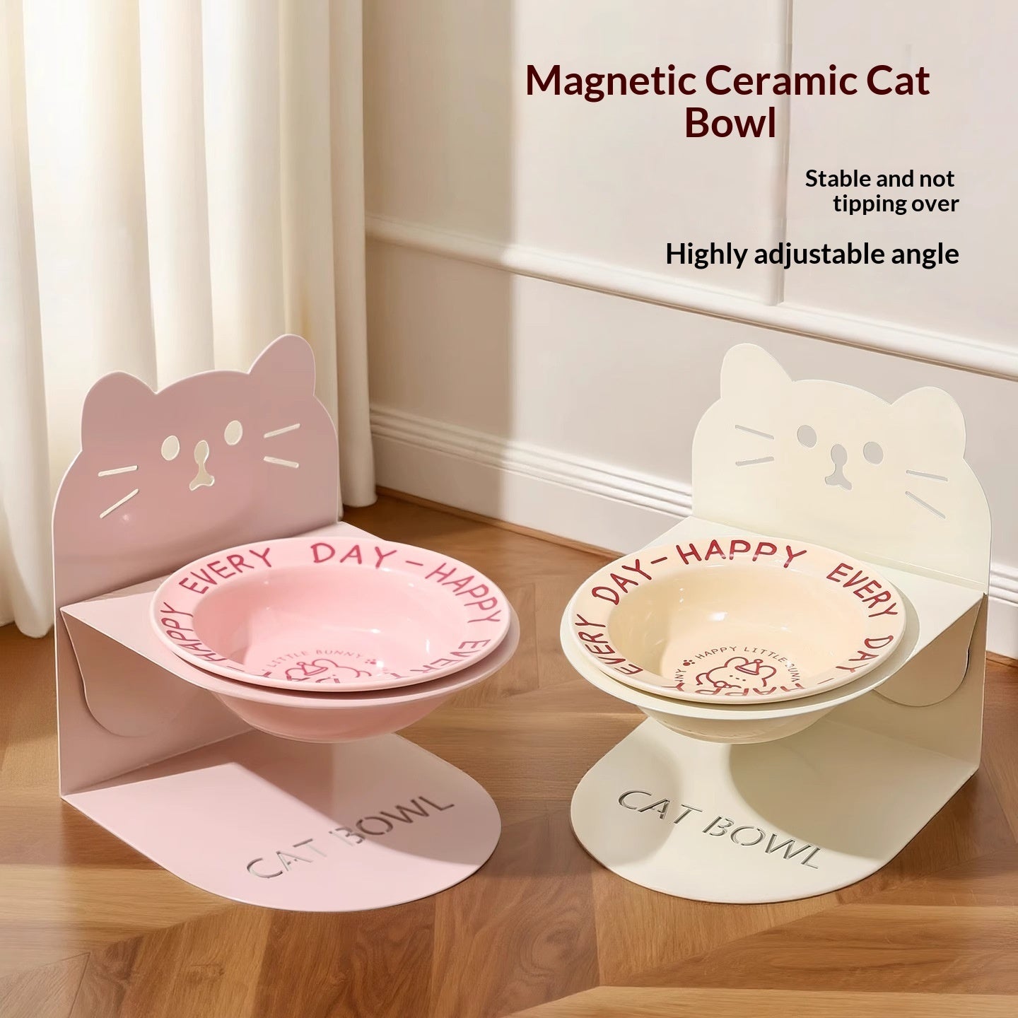 Ceramic Cat Food Cat Magnetic High Legged Cat Bowl - front view - PET'S FUN | cat toy