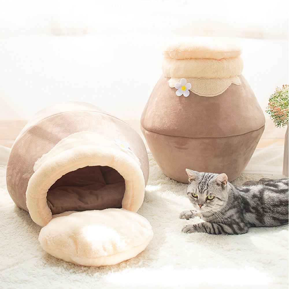 3-in-1 Cat And Dog Pet House Basin-shaped Cave Soft Bed - front view - PET'S FUN | pet bed