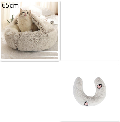 2 in 1 Dog and Cat Bed Pet Winter Bed Round Plush Warm - angle view - PET'S FUN | cozy pet bed