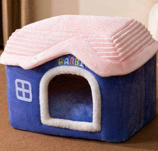 Foldable Dog House Pet Cat Bed Winter Dog Villa Sleep - side view - PET'S FUN | pet play